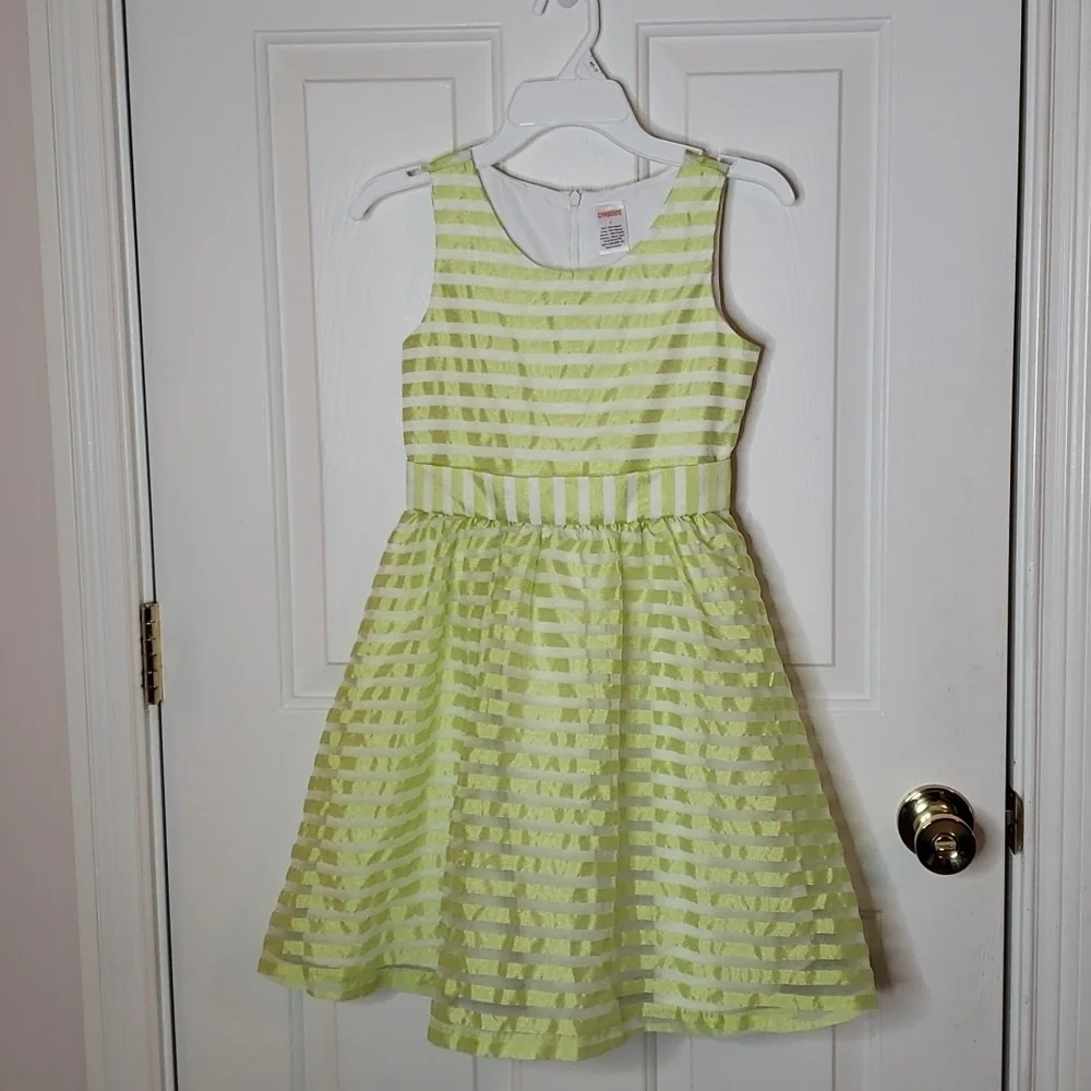 GYMBOREE lawn party green striped dress size 7